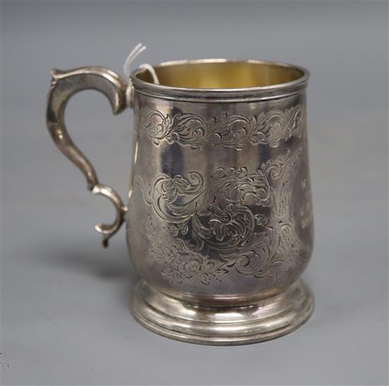 A Victorian silver christening mug with engraved inscription, Richards & Brown, London, 1867, 9.3cm, 6.5 oz.